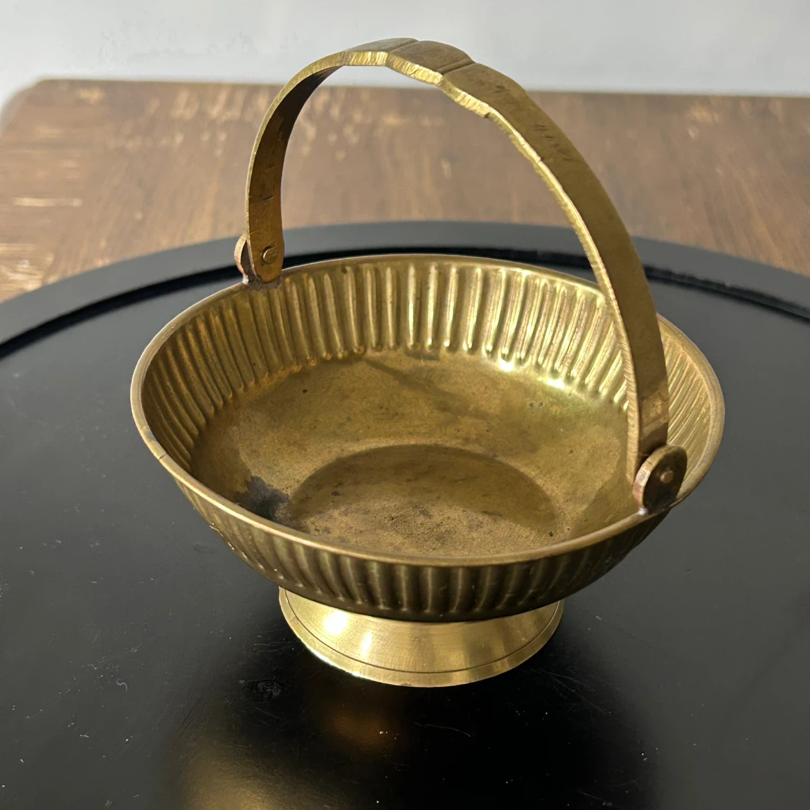 Vintage Solid Brass Pedestal Basket Bowl - photo 4