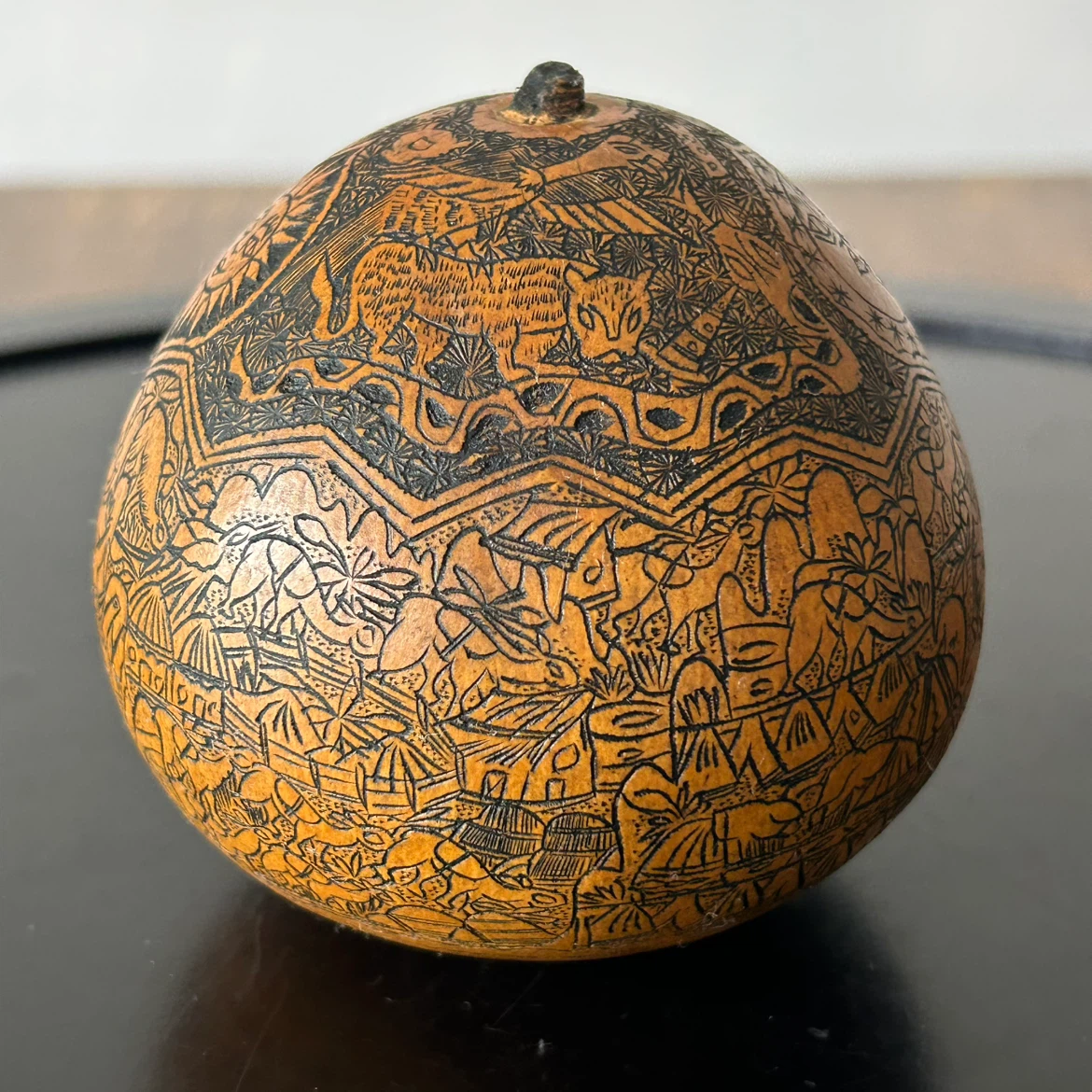 Vintage Hand-Carved Peruvian Pyroengraved Gourd
