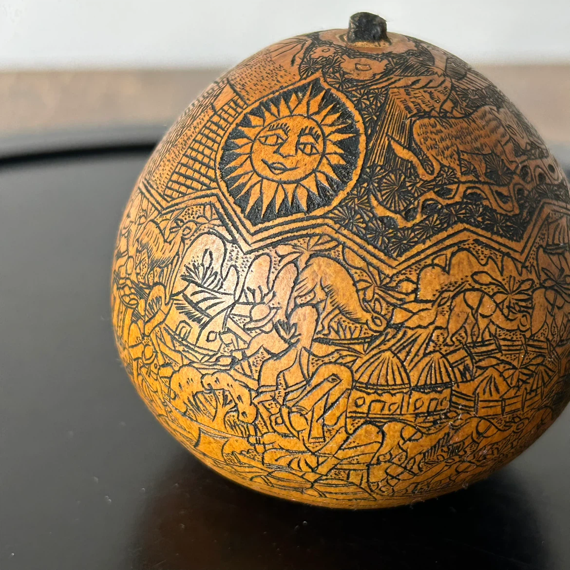 Vintage Hand-Carved Peruvian Pyroengraved Gourd - photo 3