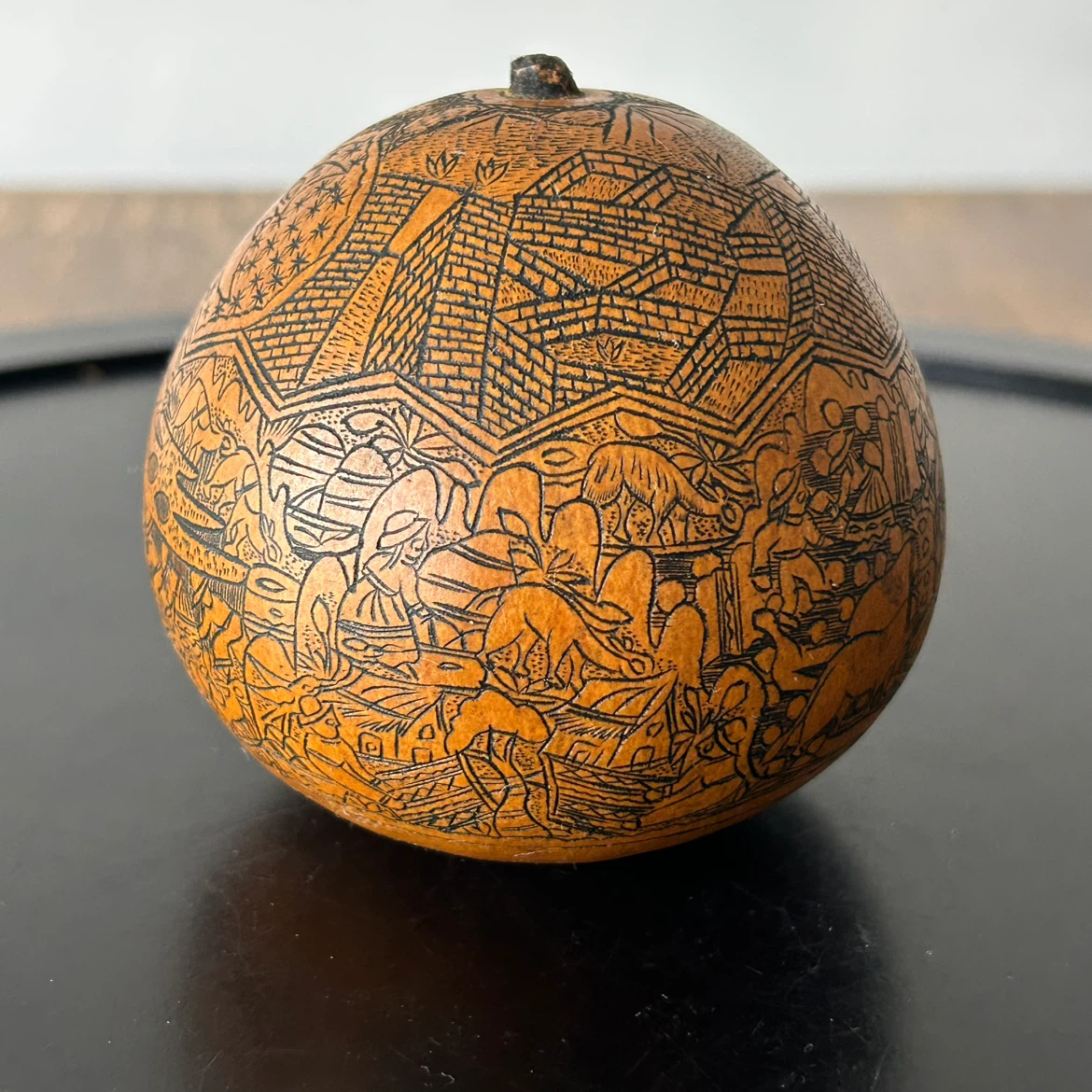 Vintage Hand-Carved Peruvian Pyroengraved Gourd - photo 5