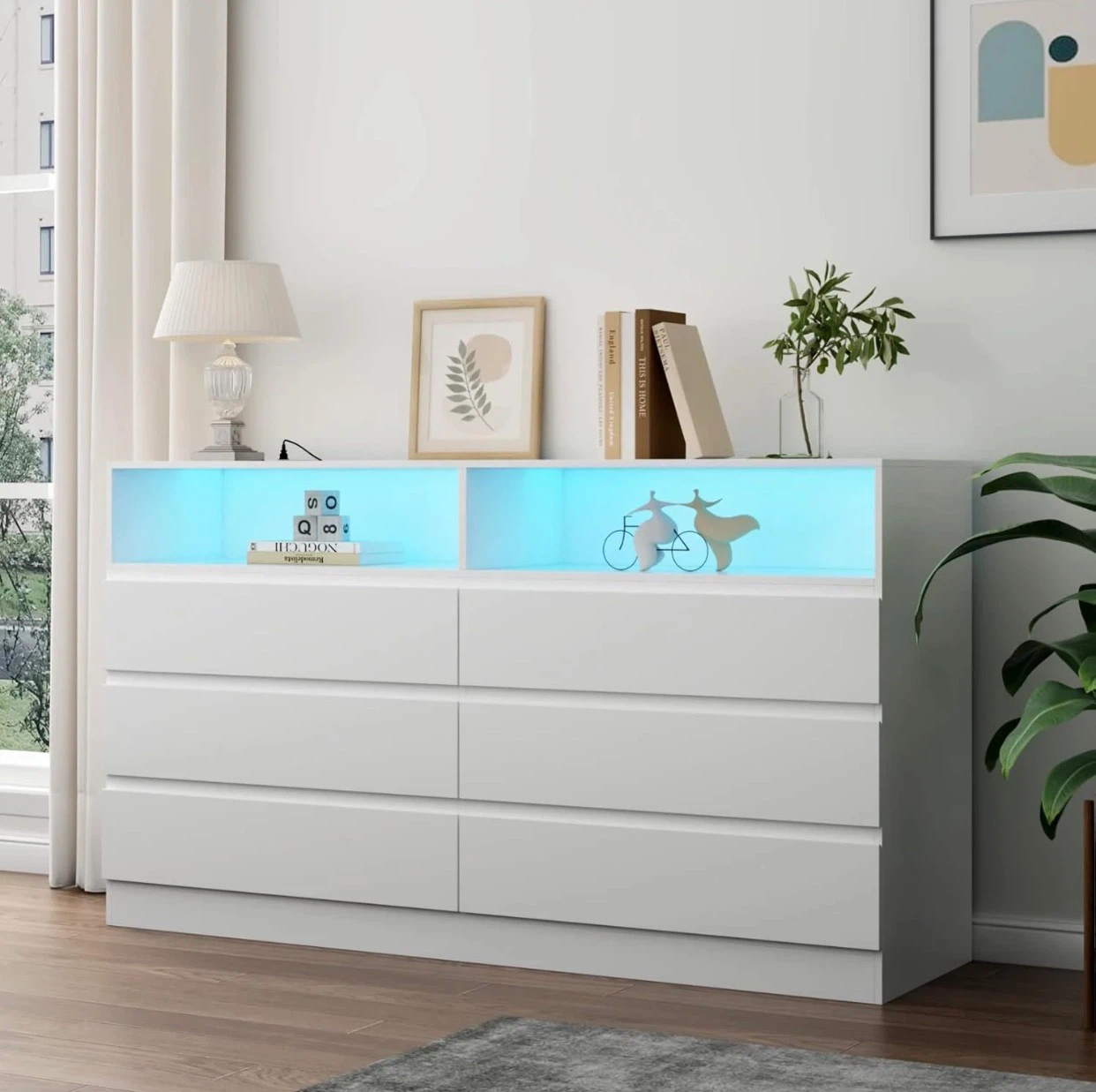 White 6-Drawer Dresser with Smart App Control LED Lights - photo 2