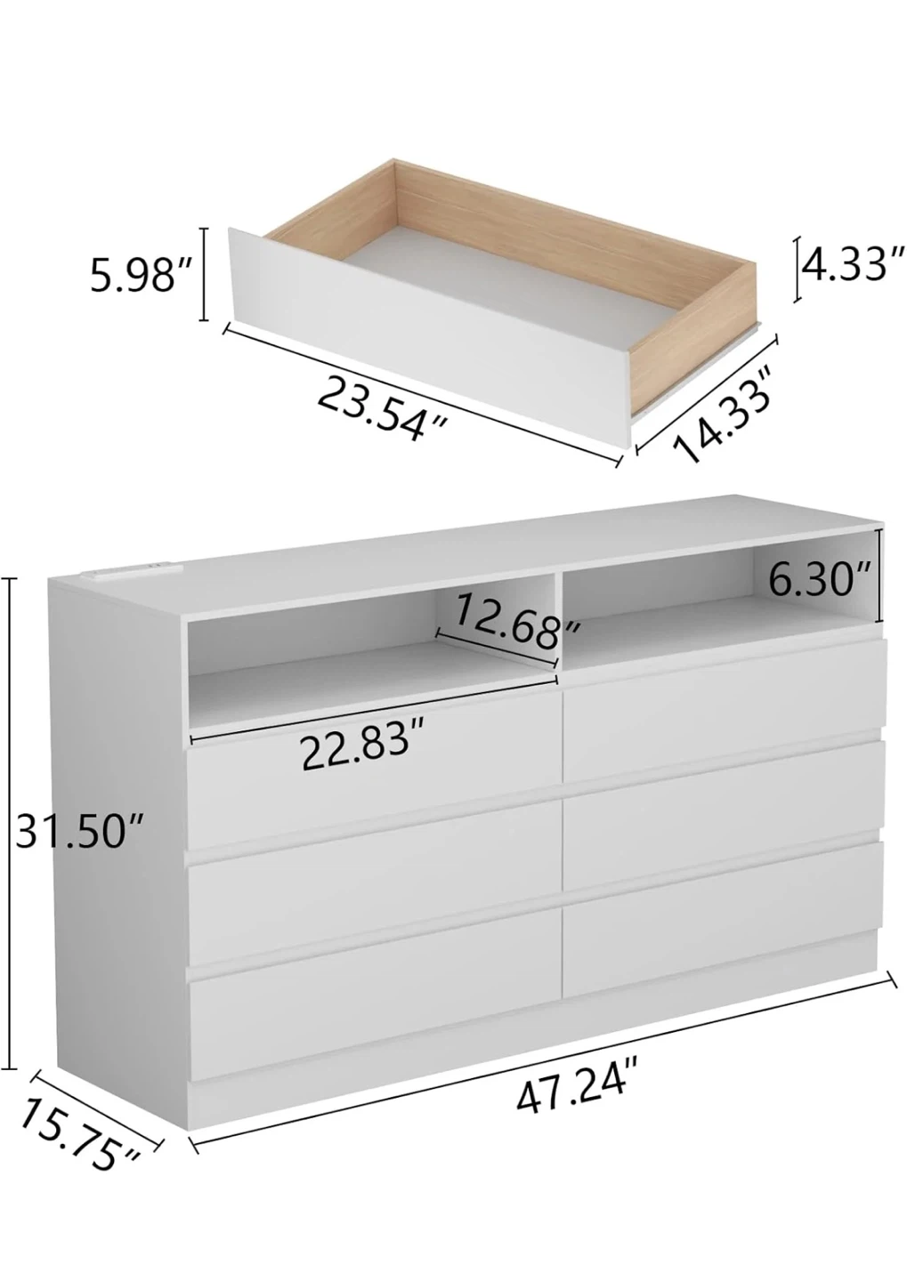 White 6-Drawer Dresser with Smart App Control LED Lights - photo 3