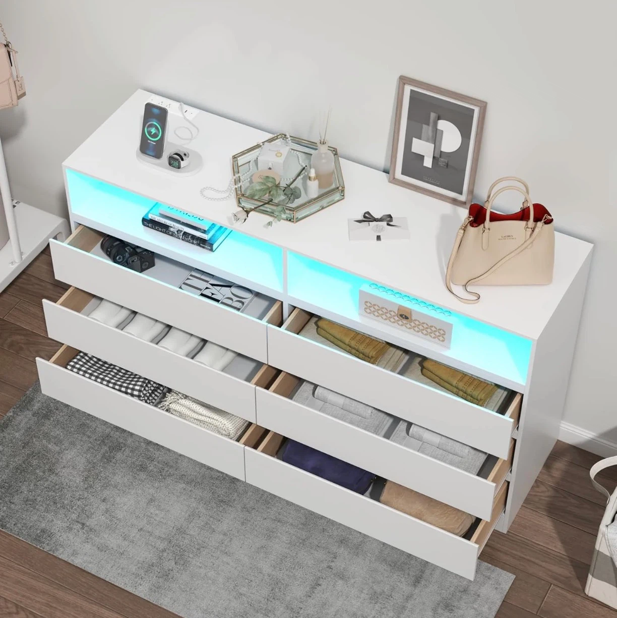 White 6-Drawer Dresser with Smart App Control LED Lights - photo 4