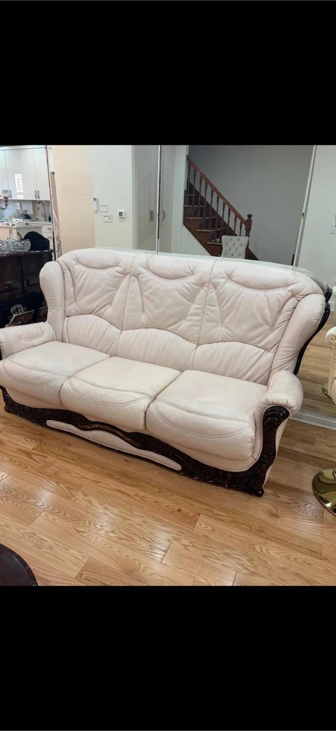Cream Leather Sofa /Queen size Bed