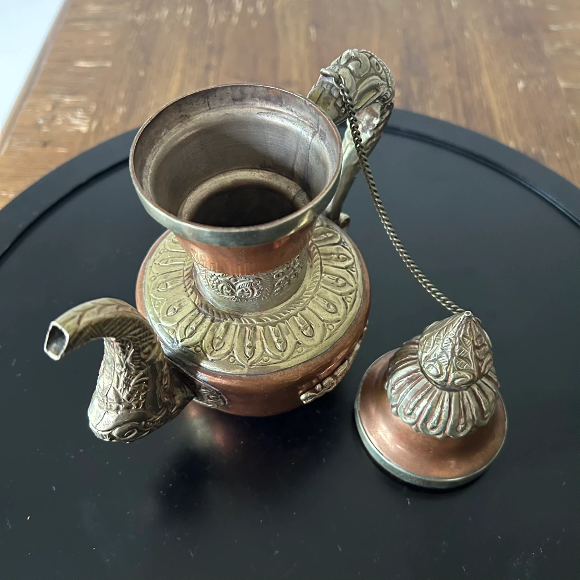 Vintage Tibetan / Asian Mixed-Metal Copper & Brass Teapot - photo 3
