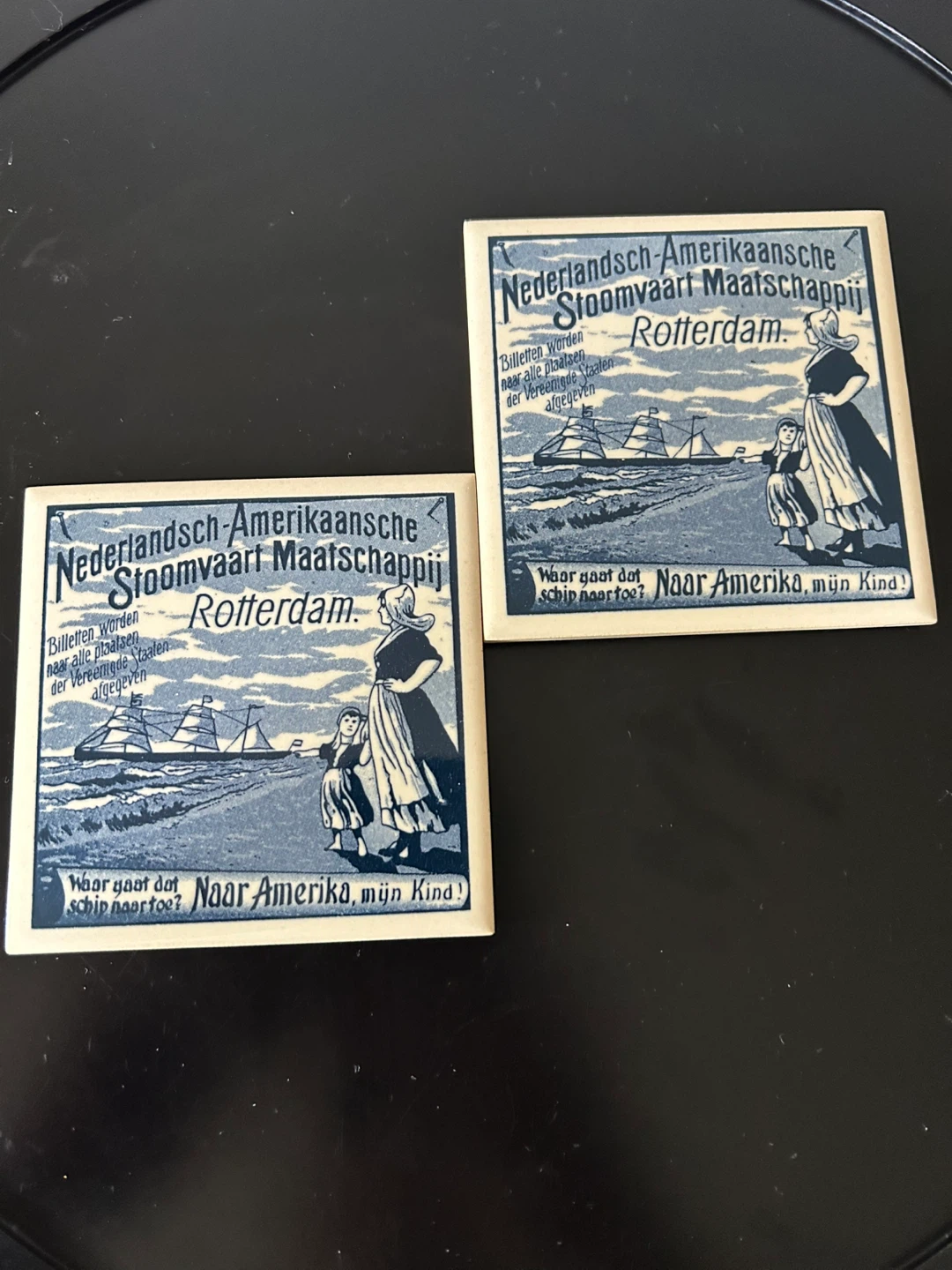 Vintage Holland America Line Ceramic Tile Coasters Set of 2