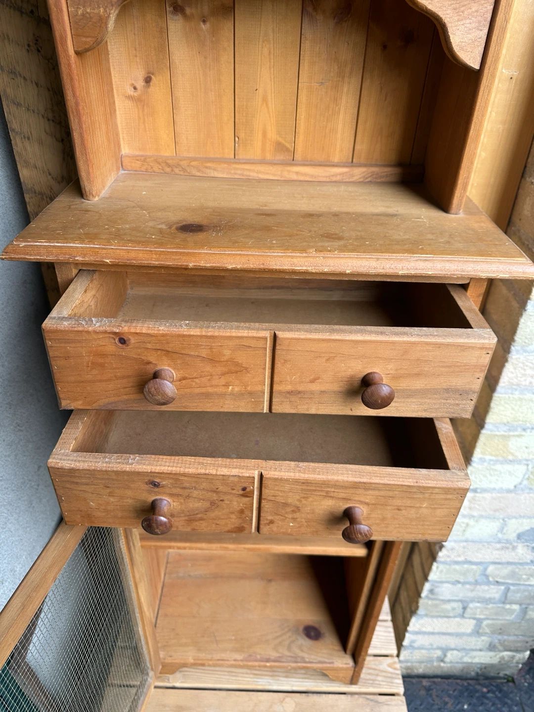 SMALL ANTIQUE PINE WOOD DISPLAY CABINET VINTAGE HUTCH - photo 4