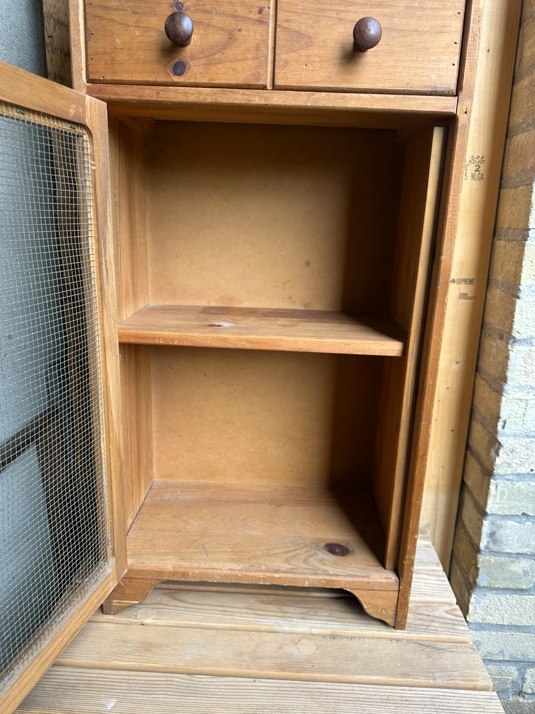 SMALL ANTIQUE PINE WOOD DISPLAY CABINET VINTAGE HUTCH - photo 5