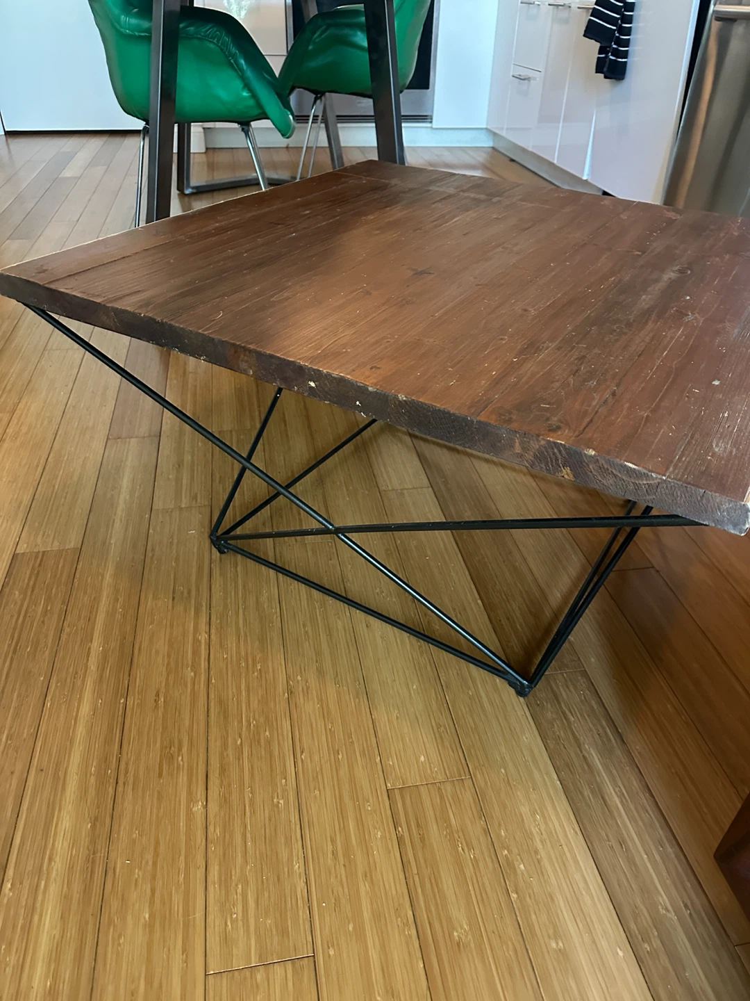 VINTAGE LIVE EDGE RECLAIMED WOID GEOMETRICAL STEEL COFFEE TABLE - photo 4