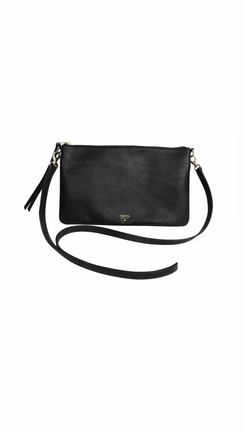 Fossil Black Leather Clutch/Crossbody Bag