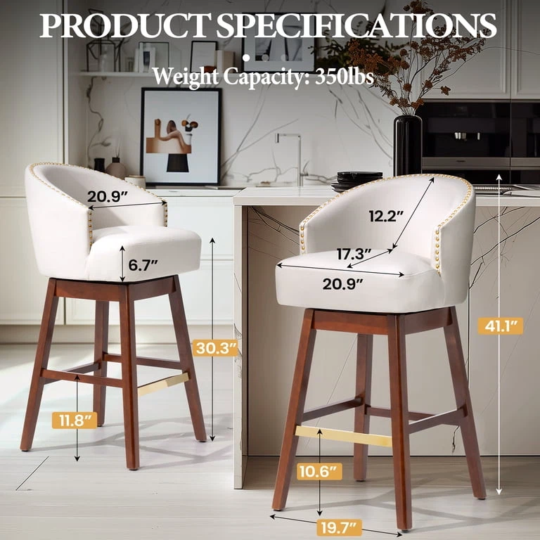 Swivel Bar (bar height) Stool with Metal Footrest Wood Legs