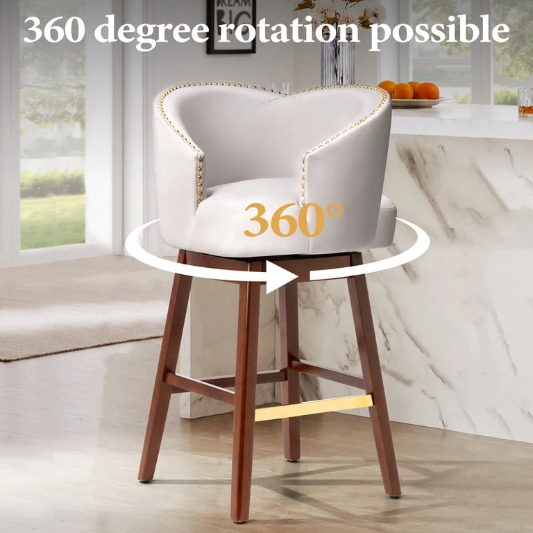 Swivel Bar (bar height) Stool with Metal Footrest Wood Legs - photo 2