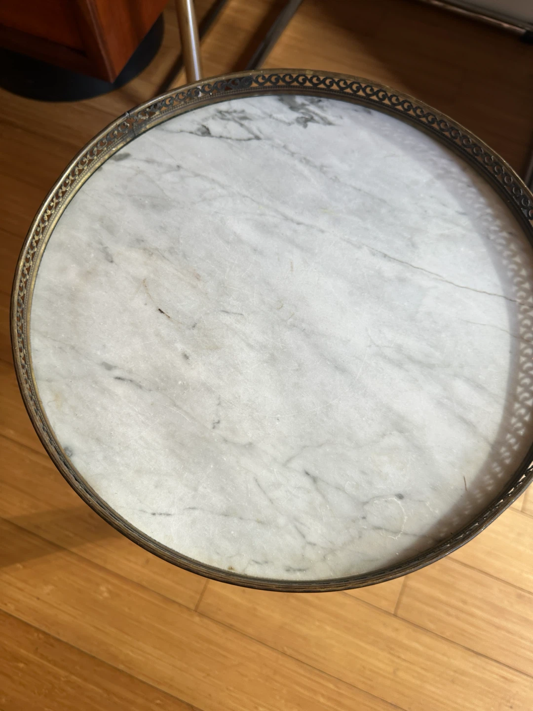 SMALL ANTIQUE MARBLE BRASS PARLOUR SIDE COFFEE ACCENT PLANT ABLE - photo 2
