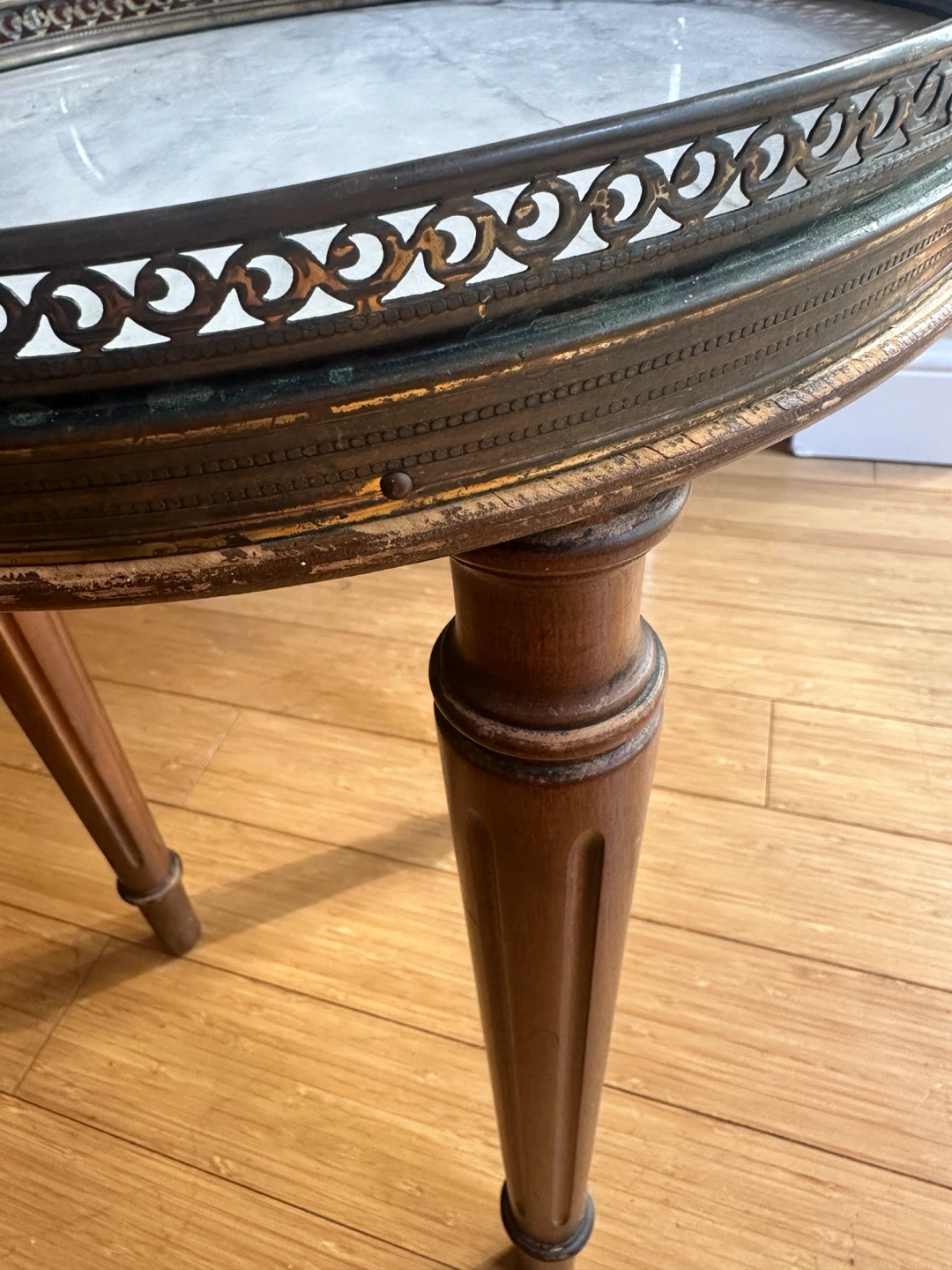 SMALL ANTIQUE MARBLE BRASS PARLOUR SIDE COFFEE ACCENT PLANT ABLE - photo 4