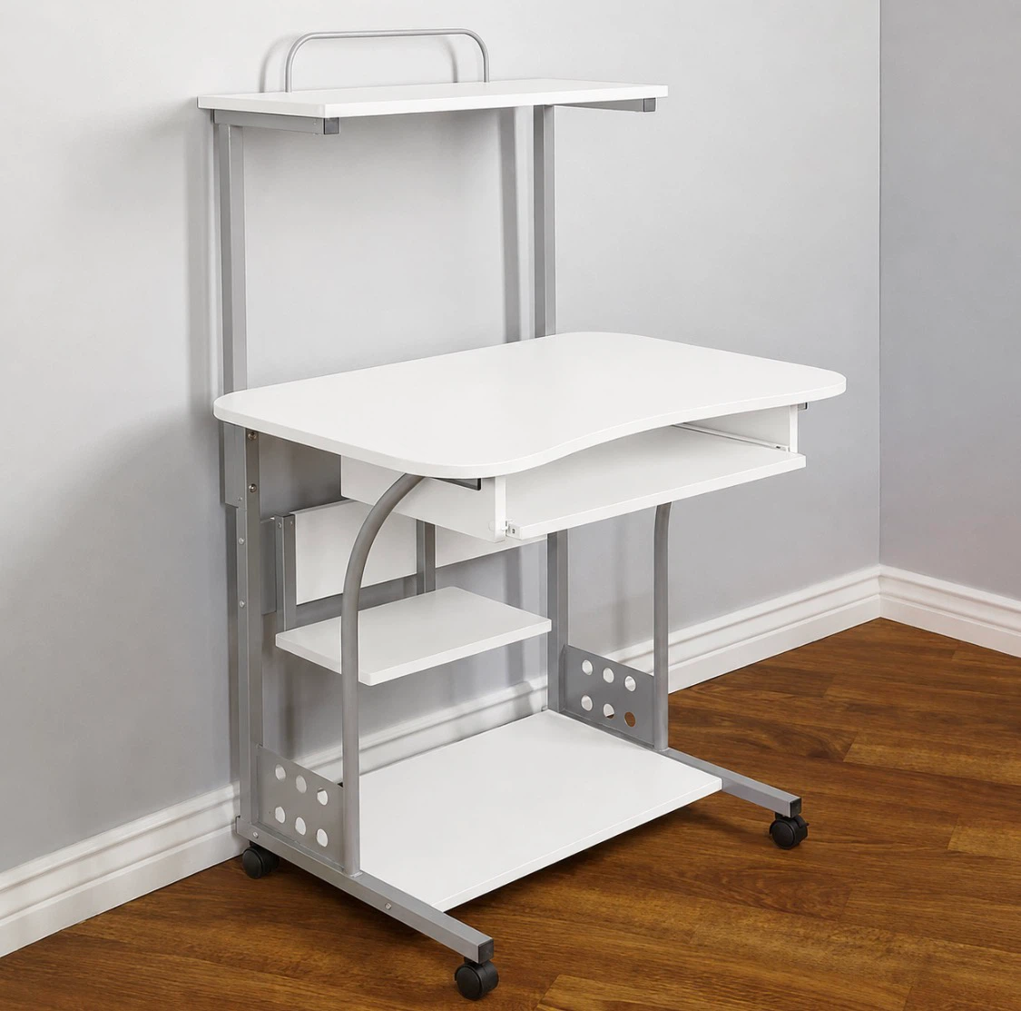 New Mobile Computer Desk With Printer Storage White - photo 2