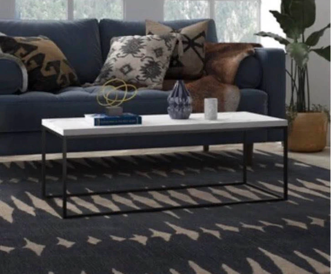 New Coffee Table with Marble Design, Modern White & Black