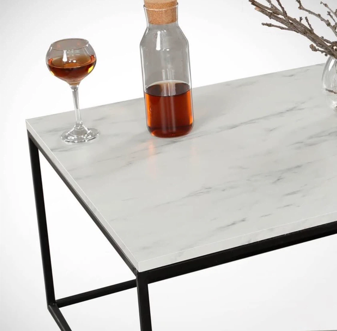 New Coffee Table with Marble Design, Modern White & Black - photo 2