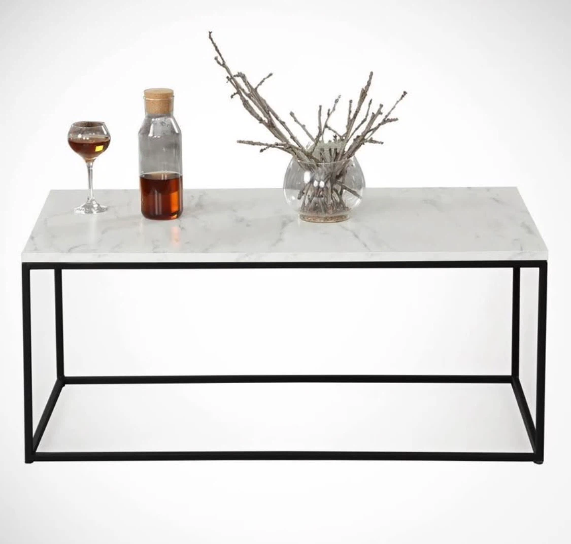 New Coffee Table with Marble Design, Modern White & Black - photo 3