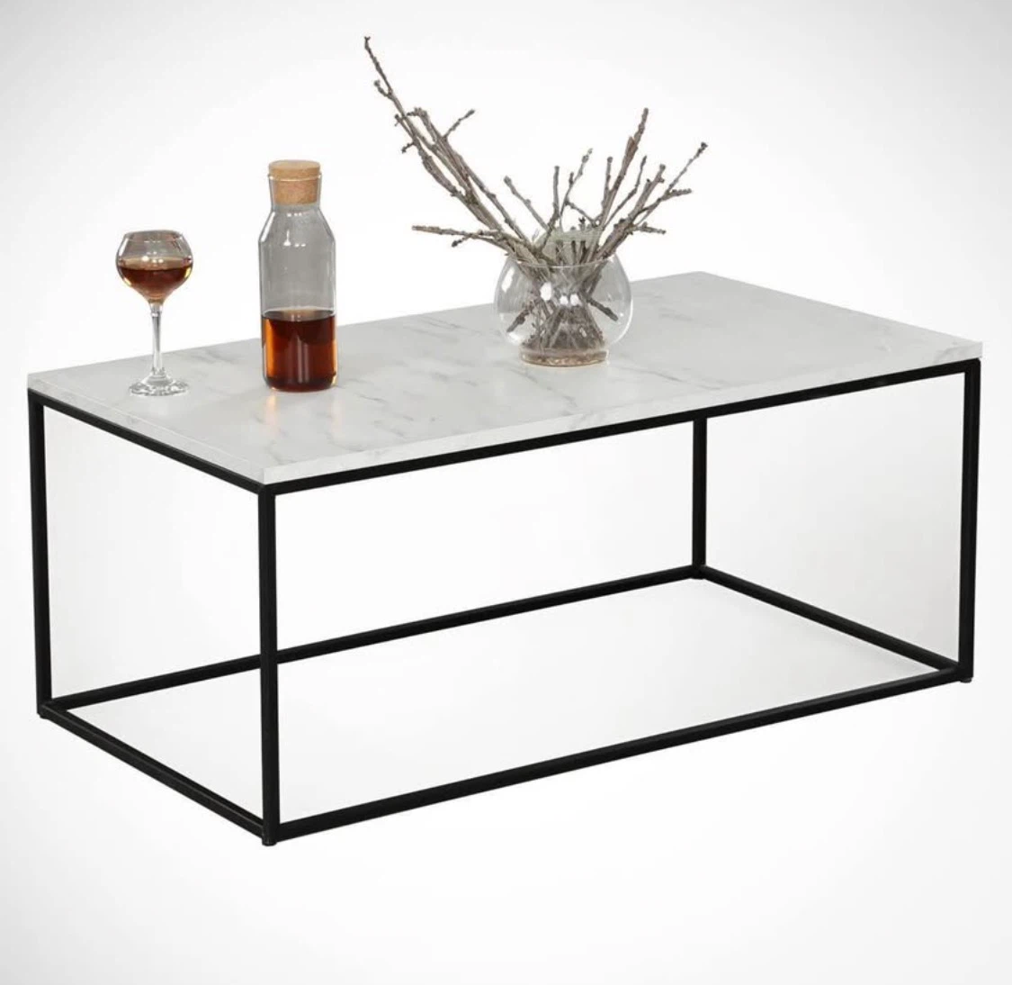 New Coffee Table with Marble Design, Modern White & Black - photo 4
