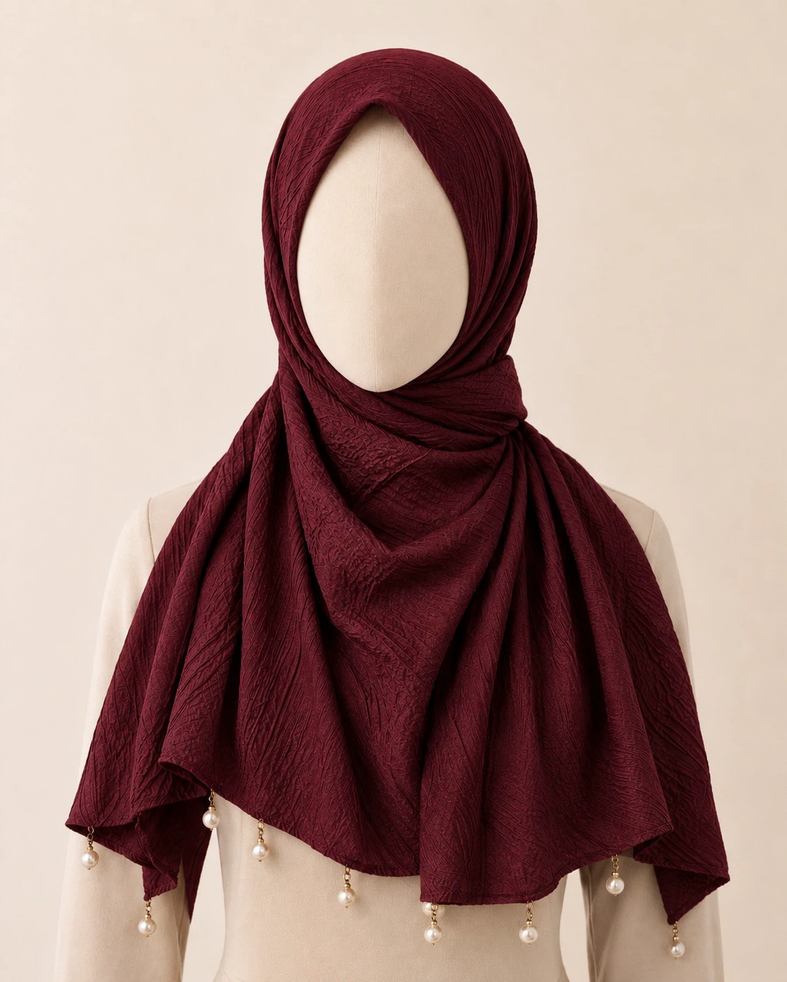 Crinkle Hijab Scarf with Pearl Embellishments