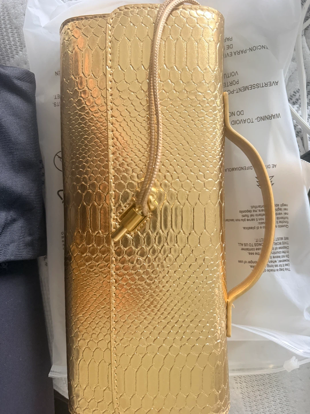 New Gold Faux Snakeskin Clutch Bag