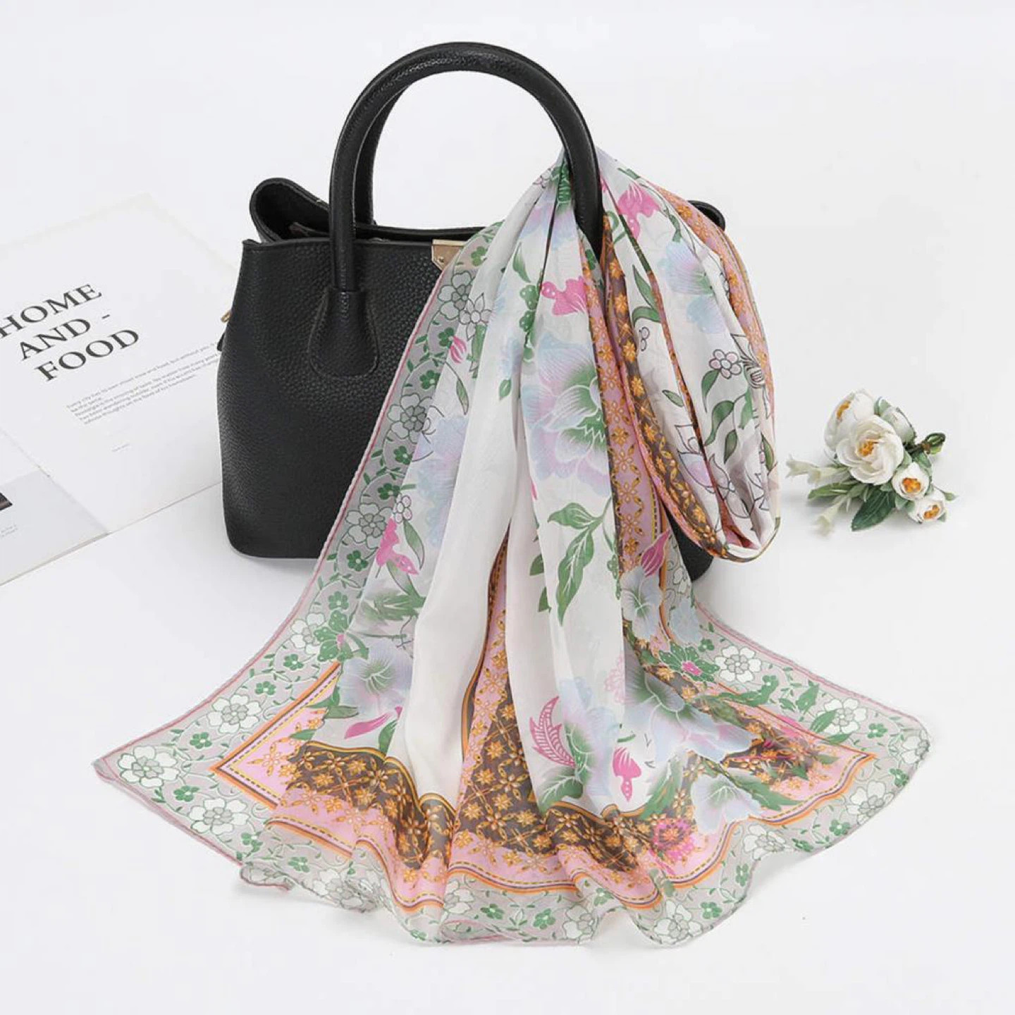 Women's Fashion Scarf with Leaf and Floral Prints - photo 2