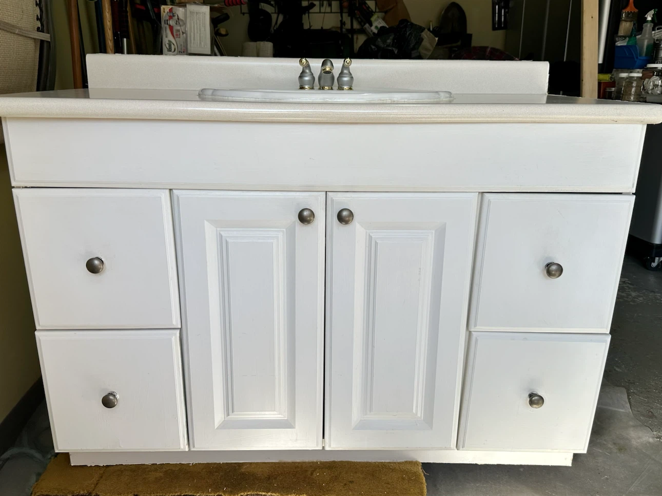 White Bathroom Vanity with Sink and Faucet