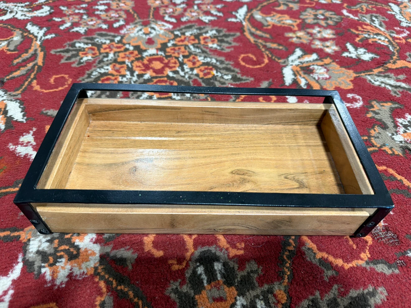 Wooden Tray with Black Metal Frame