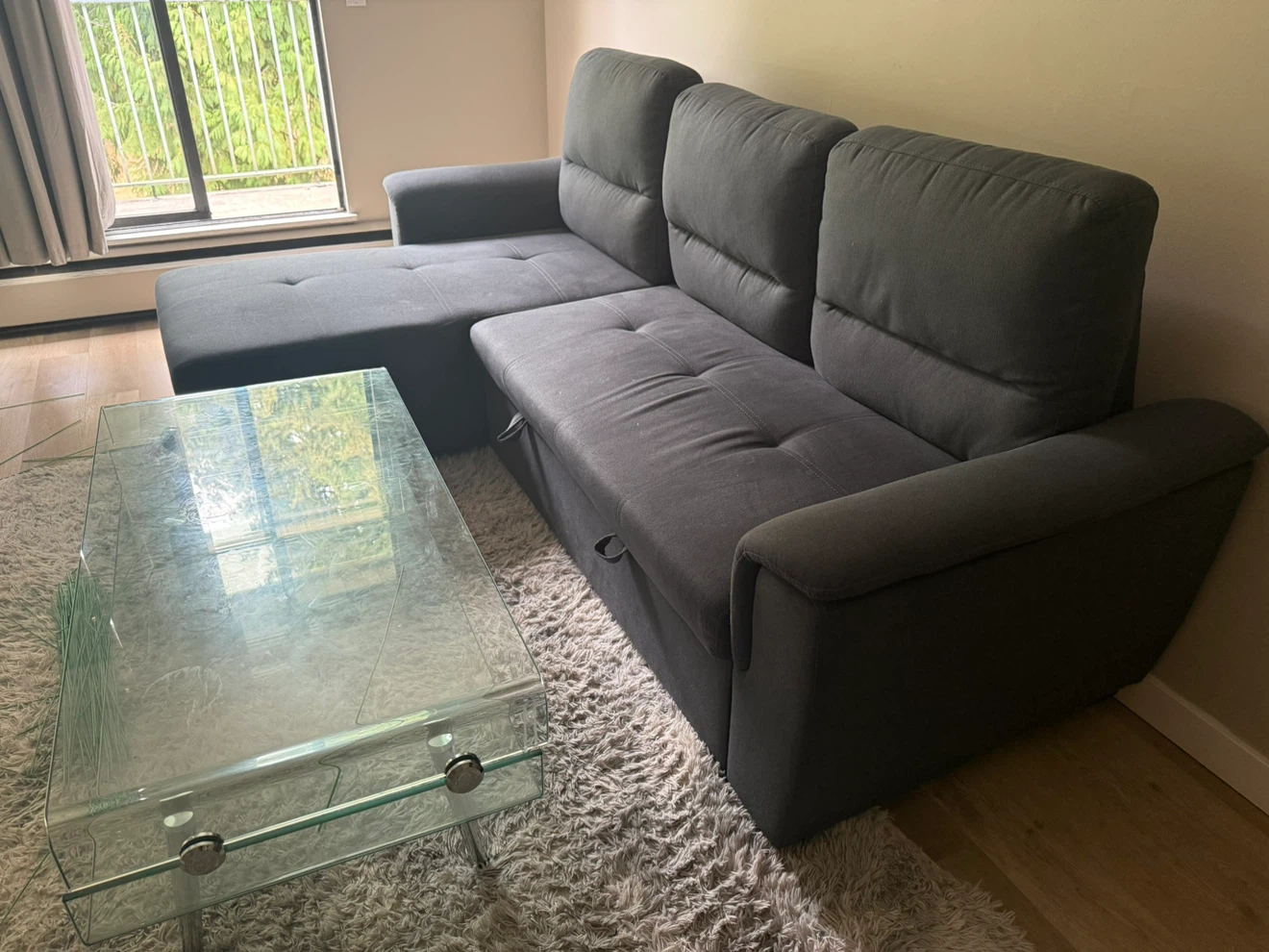 Dark Grey Sectional Sofa with Storage Chaise - photo 2