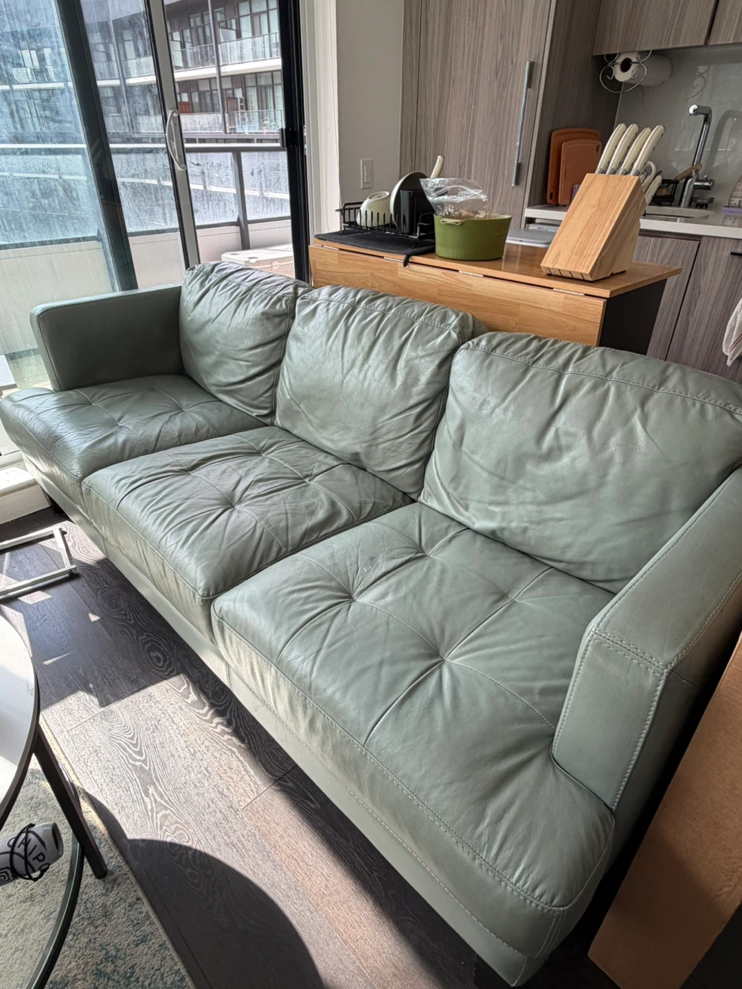 Light Blue Leather 3-Seater Sofa