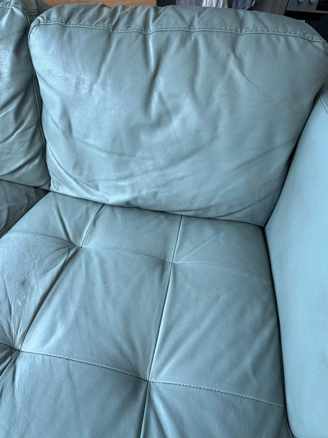 Light Blue Leather 3-Seater Sofa - photo 3