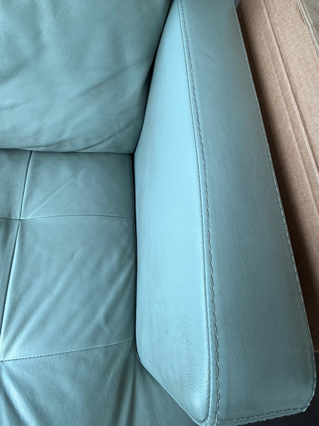 Light Blue Leather 3-Seater Sofa - photo 4