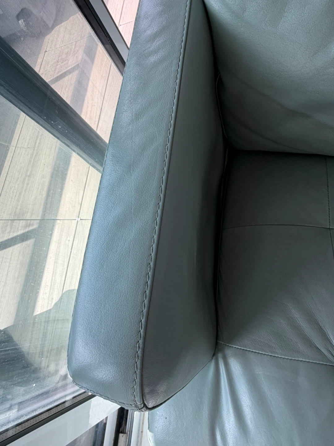 Light Blue Leather 3-Seater Sofa - photo 5
