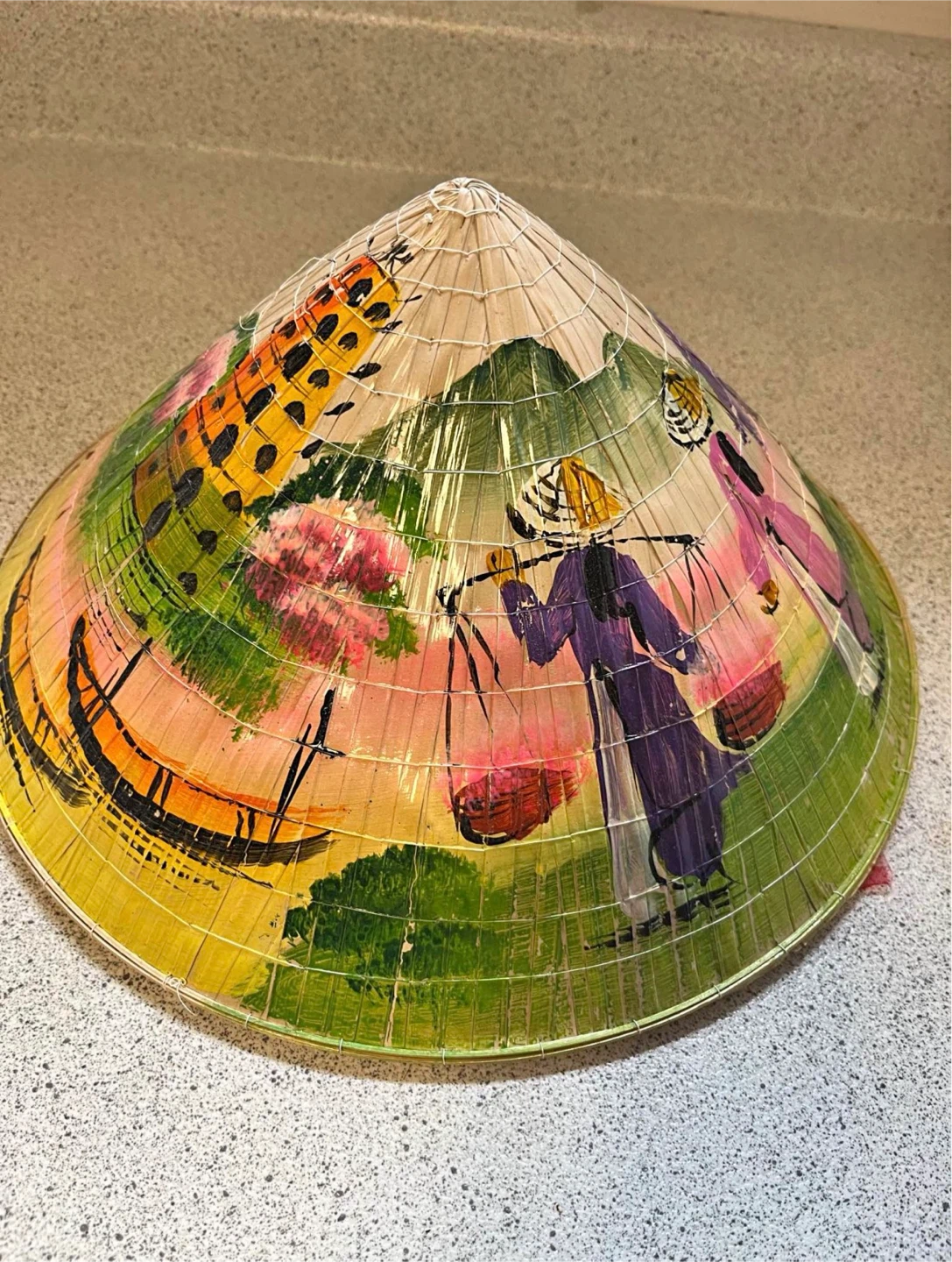 Hand-Painted Asian Conical Hat