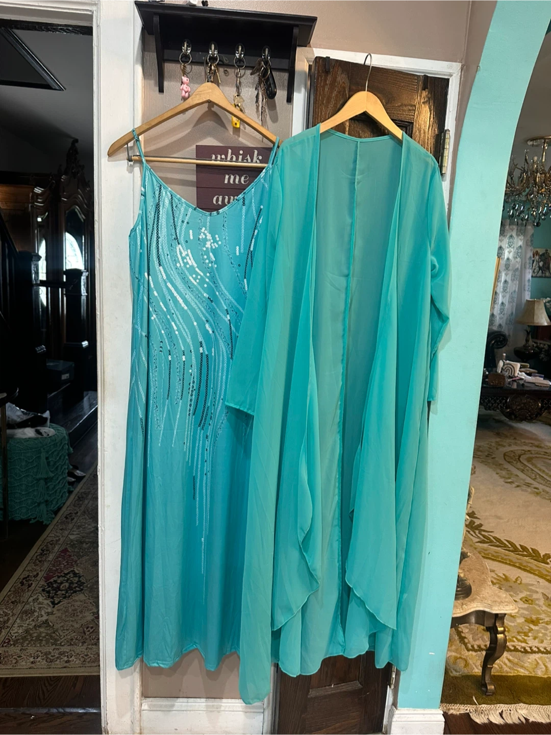 Turquoise Maxi Dress and Matching Duster