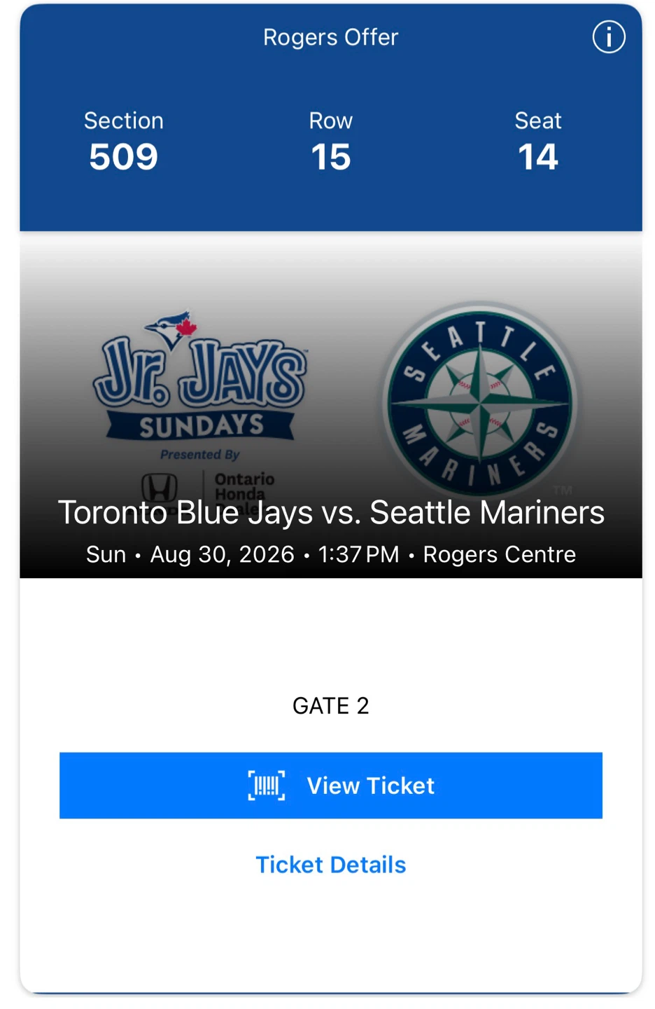 Toronto Blue Jays vs. Seattle Mariners Ticket