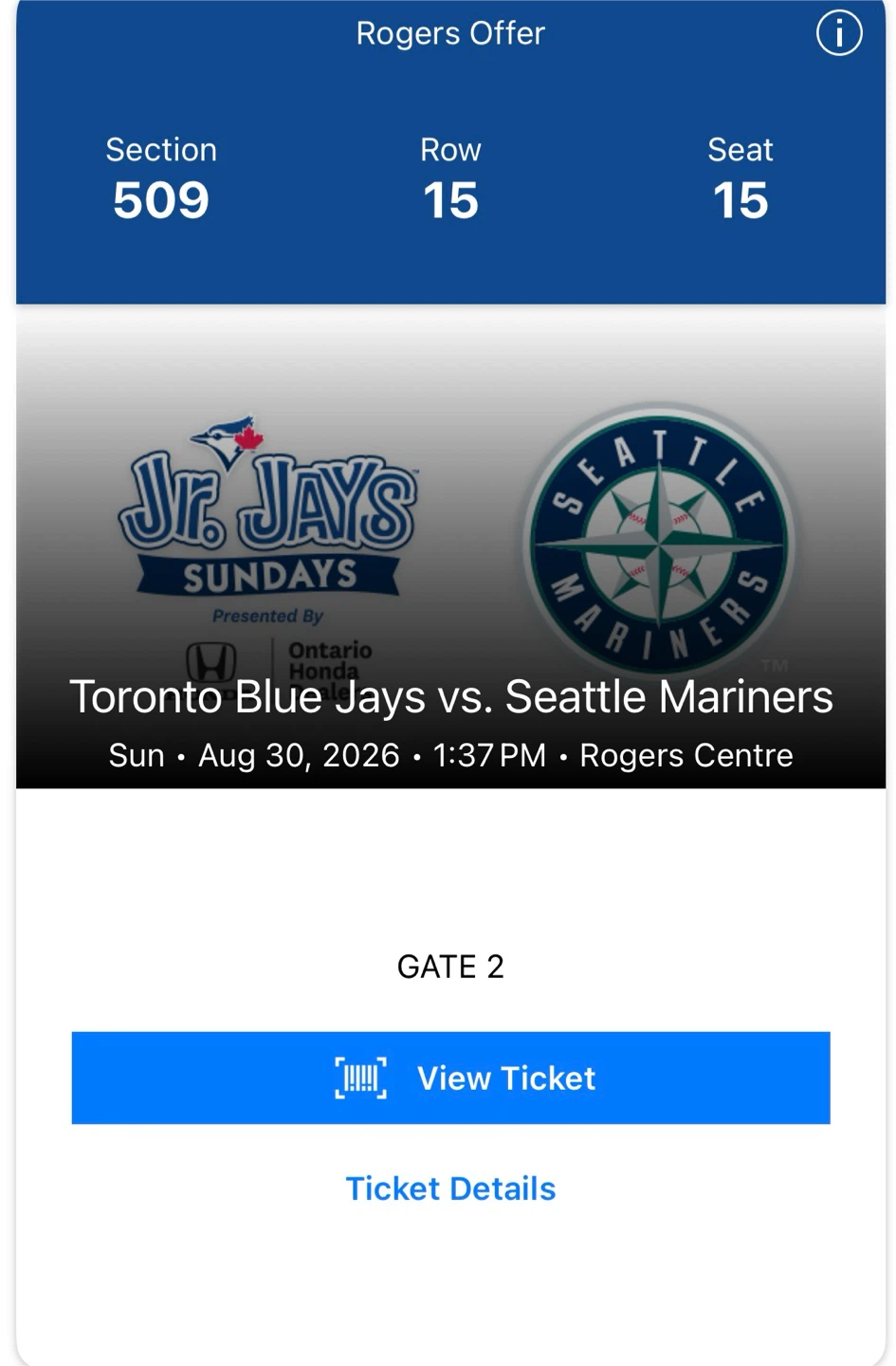 Toronto Blue Jays vs. Seattle Mariners Ticket - photo 2