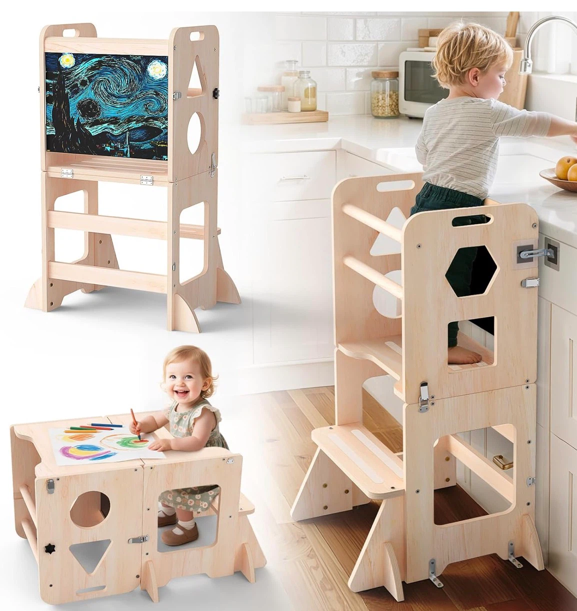 Wooden Montessori Kitchen Step Stool with Chalkboard - photo 5