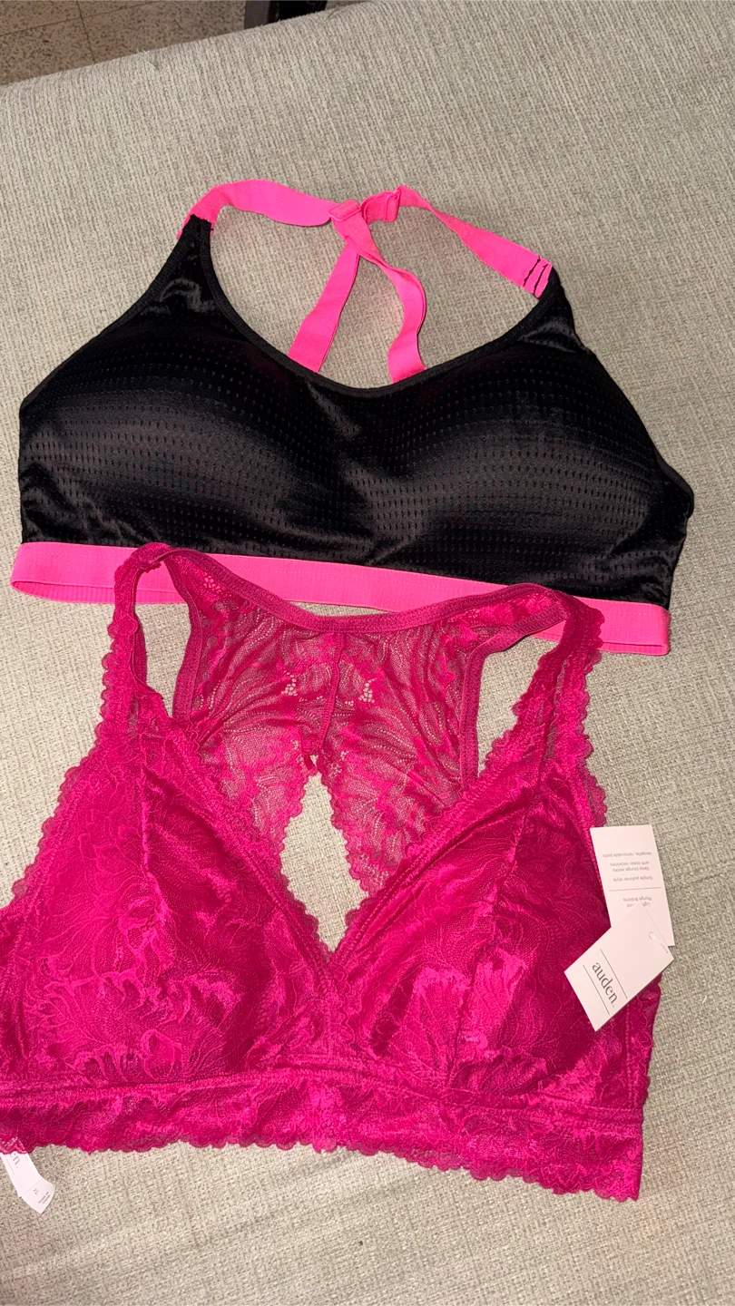 2 Sports Bras - Black & Pink Lace