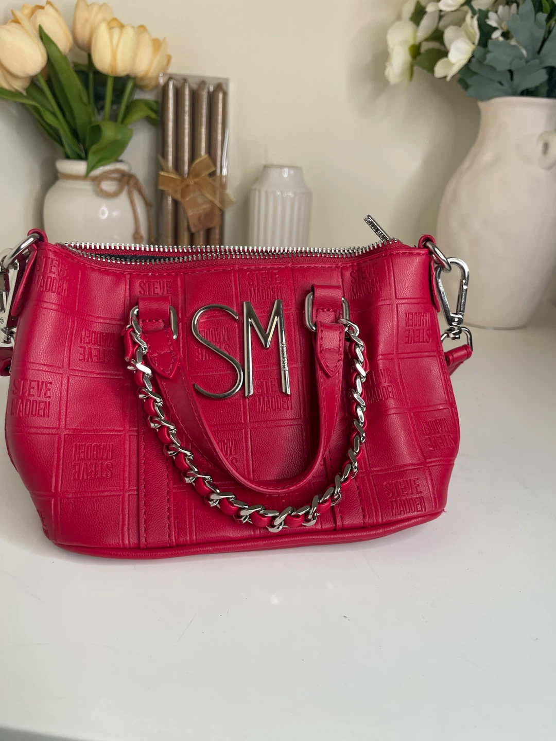 Steve Madden Pink Embossed Satchel Handbag