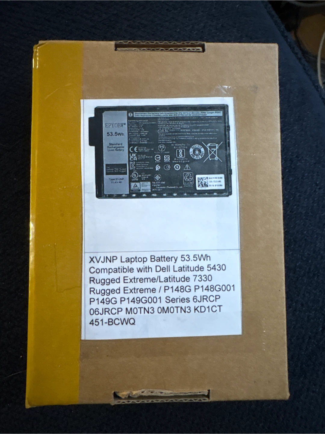 XVJNP Laptop Battery 53.5Wh for Dell Latitude 5430/7330