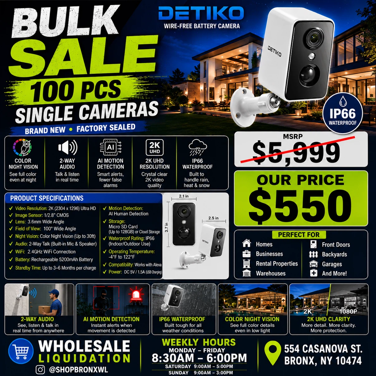 Detiko Wire-Free Battery Camera - 2K UHD