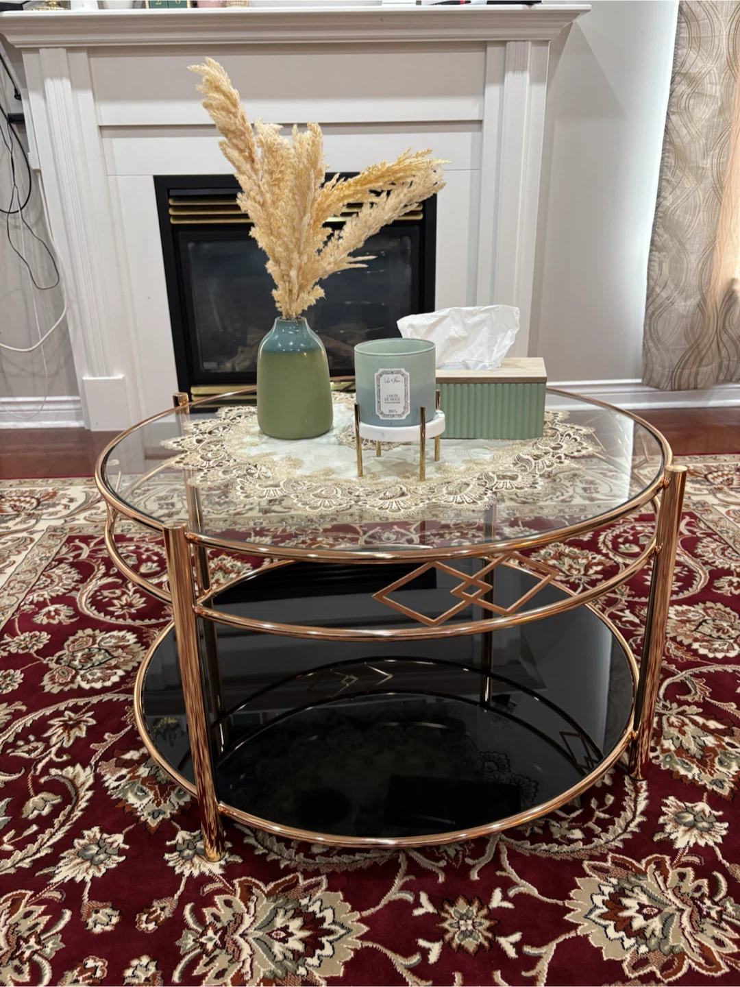 Round Coffee Table with Glass and Gold Frame - photo 4