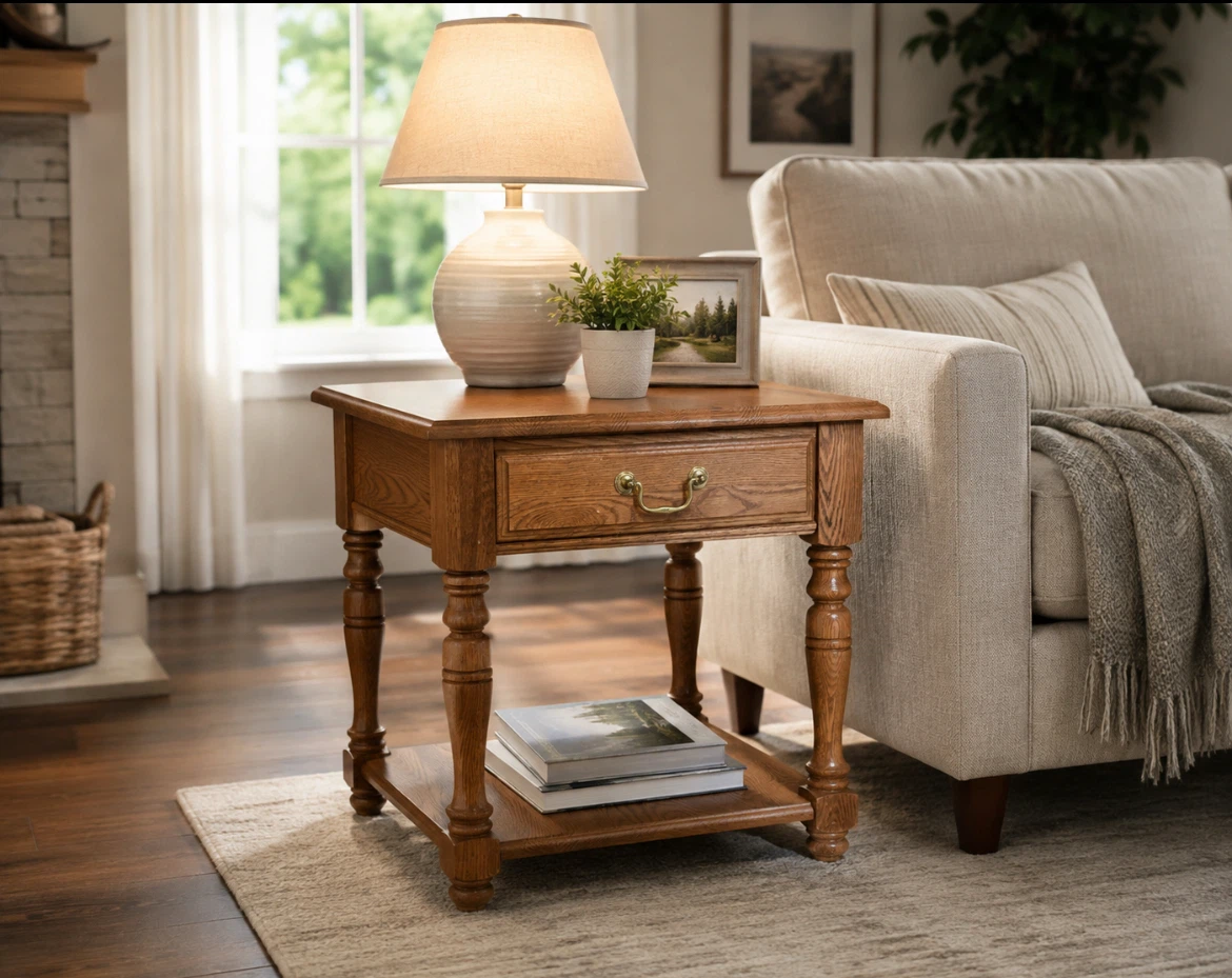 Oak End Table with Drawer