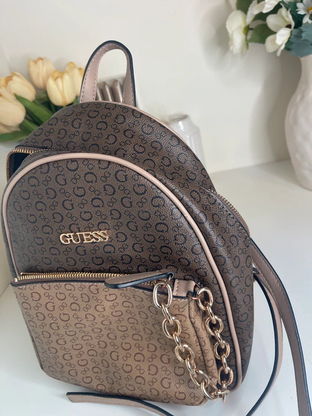 Guess Brown Monogram Mini Backpack - photo 2