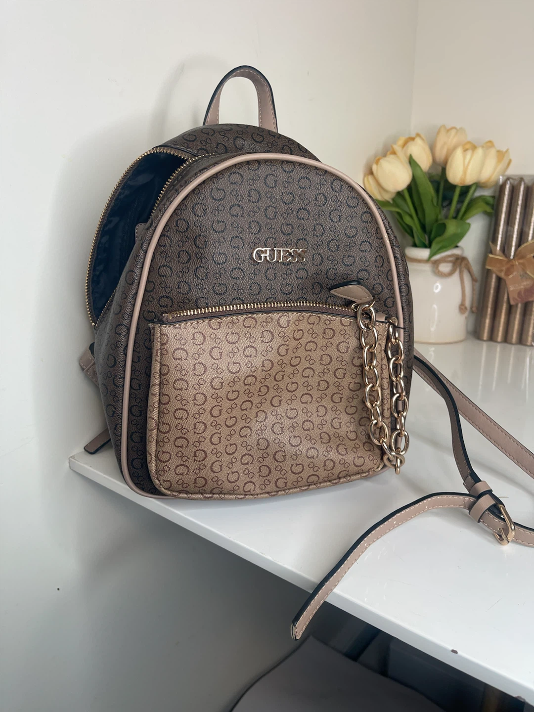 Guess Brown Monogram Mini Backpack - photo 4