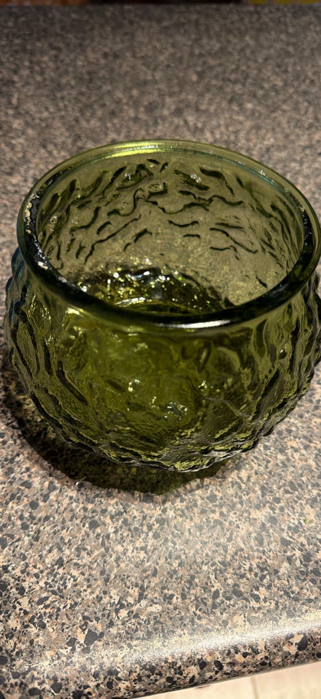 Vintage Green Textured Glass Candy Dish
