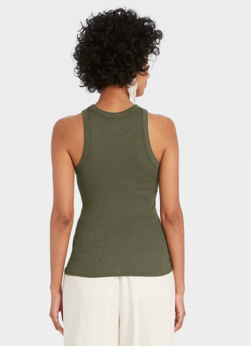 A New Day Ribbed Tank Top - Olive Green - Medium