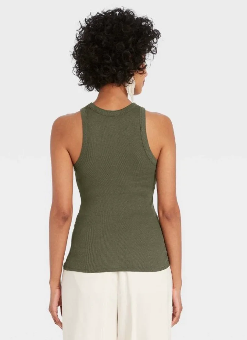 A New Day Ribbed Tank Top - Olive Green - Medium