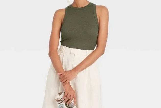 A New Day Ribbed Tank Top - Olive Green - Medium - photo 2